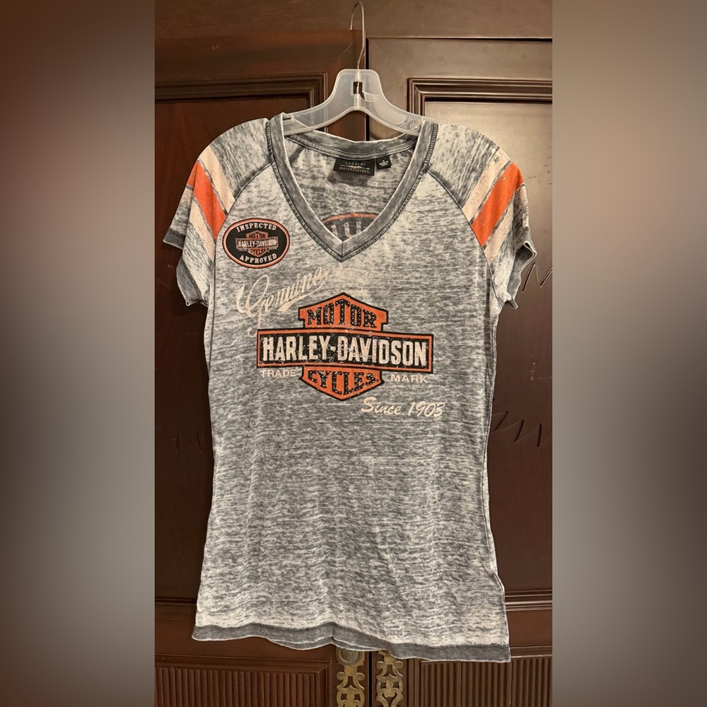 HARLEY DAVIDSON V-Neck Genuine Oil Can Burnout Soft Tee Size M
